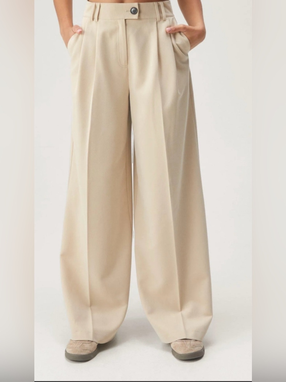 Nasty Gal Wide-Leg Cream Trousers